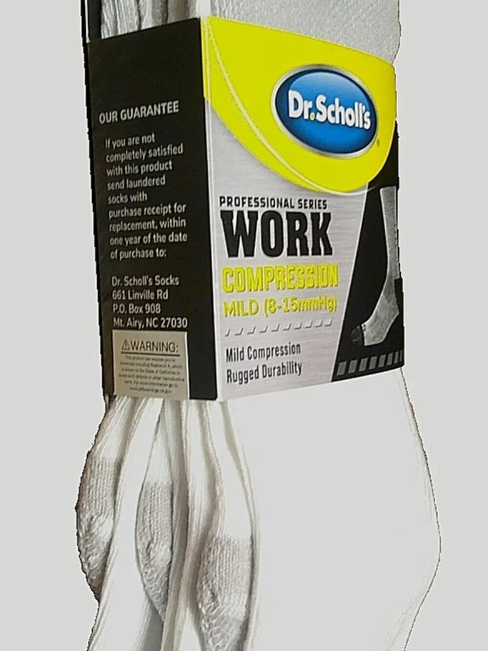 Dr. Scholl's Men's Work Compression Crew Socks 2 Pair White 8-15mmHg